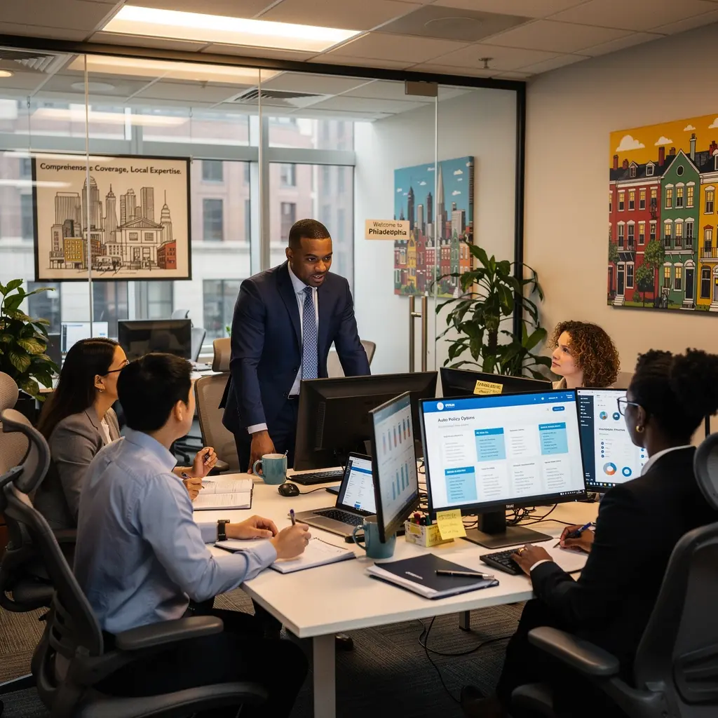 Zadowolony klient rozważający opcje ubezpieczenia pojazdu.